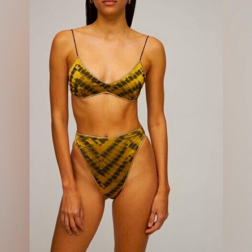 Oseree Yellow and Olive Tie-Dye Bikini Set